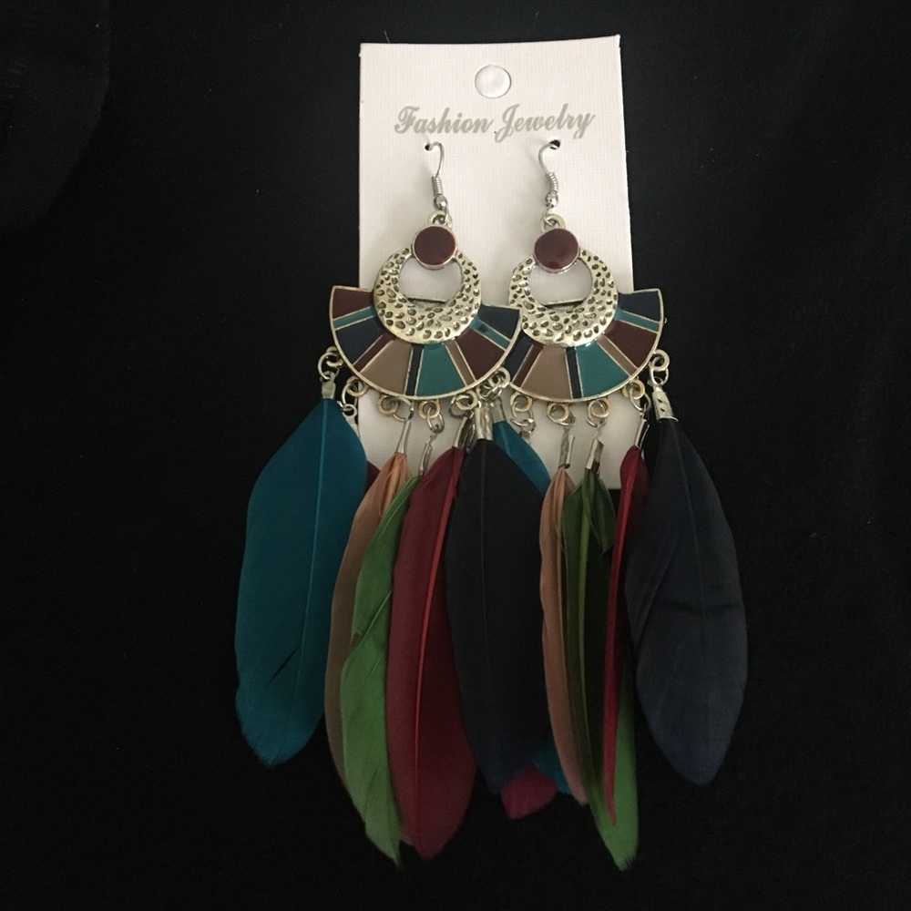Native Style Multi Color Feather Earrings - Picture 3 of 7